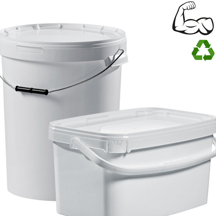 Eimer in allen Formen, Farben und Material