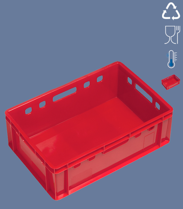 E2 KISTE ROT RAL 3020 - OFFENE HANDGRIFFE Boden und Seiten geschlossen
